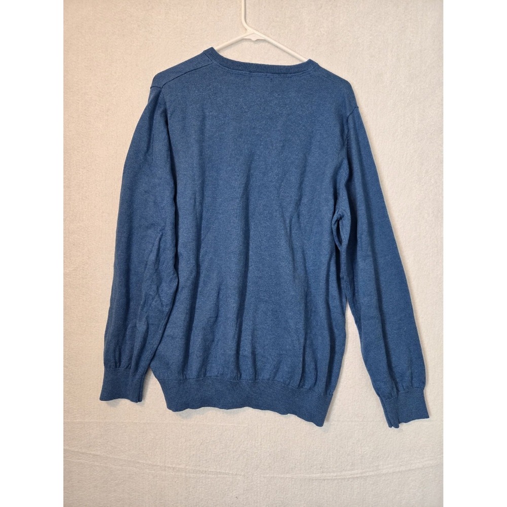 LL Bean Mens Blue V Neck Sweater L Red Cotton Cashmere Blend - Picture 9 of 9